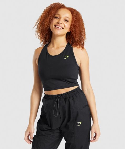 Women's Gymshark Pulse Crop Tanks Black | NZ 2FHWEN